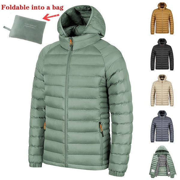 Winter Lightweight Hooded Coat With Pockets Portable Zipper Jacket For Men