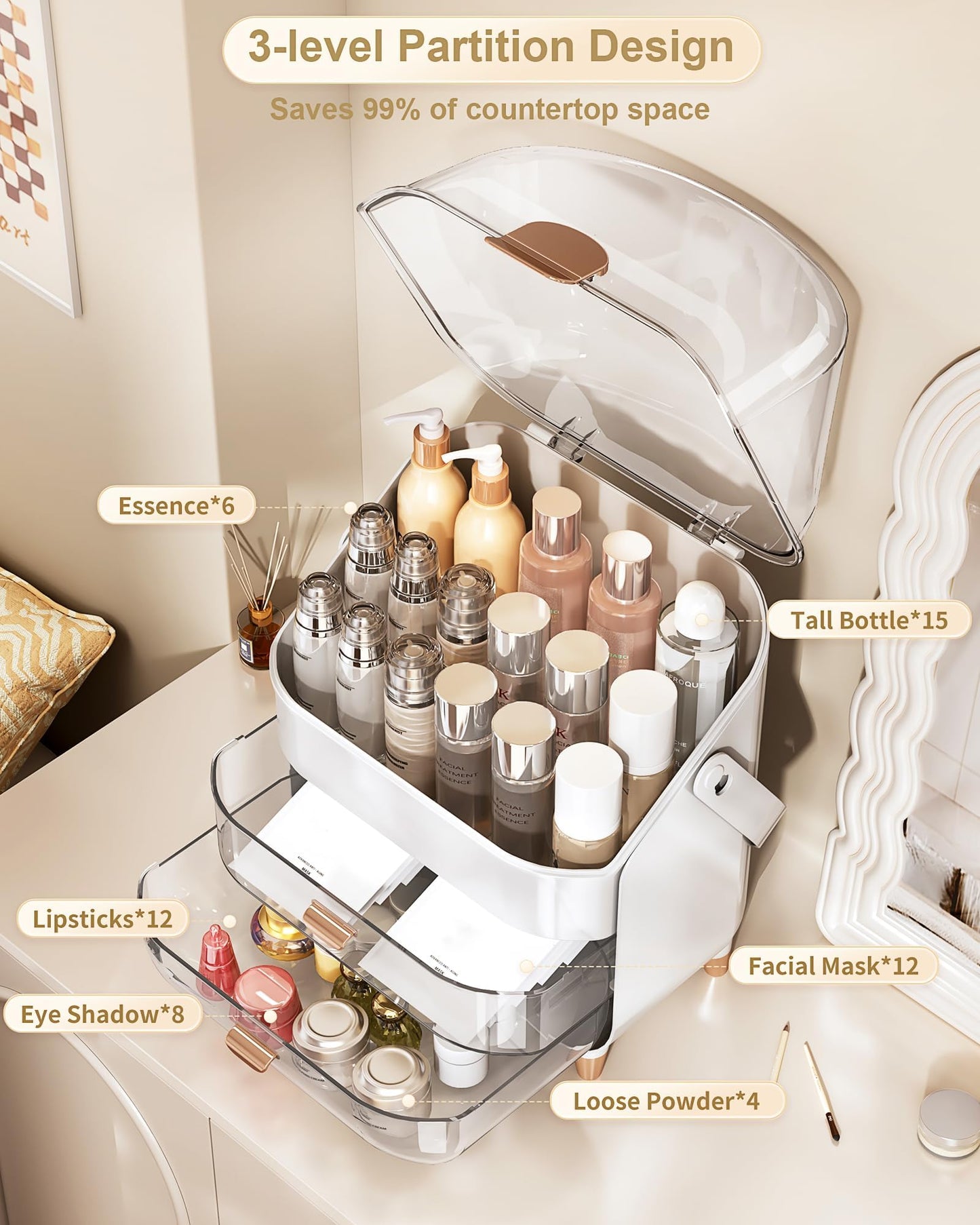 Acrylic Cosmetic Storage Box - Makeup Organizer Countertop