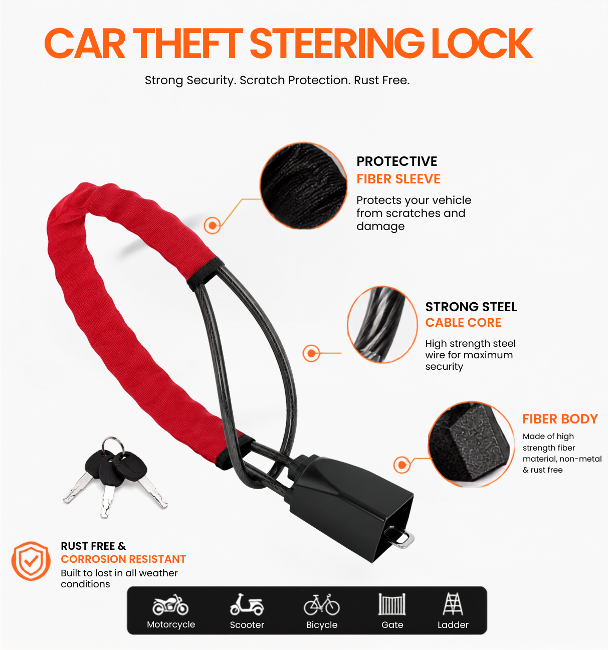 Universal Car Steering Wheel Lock with Seat Belt