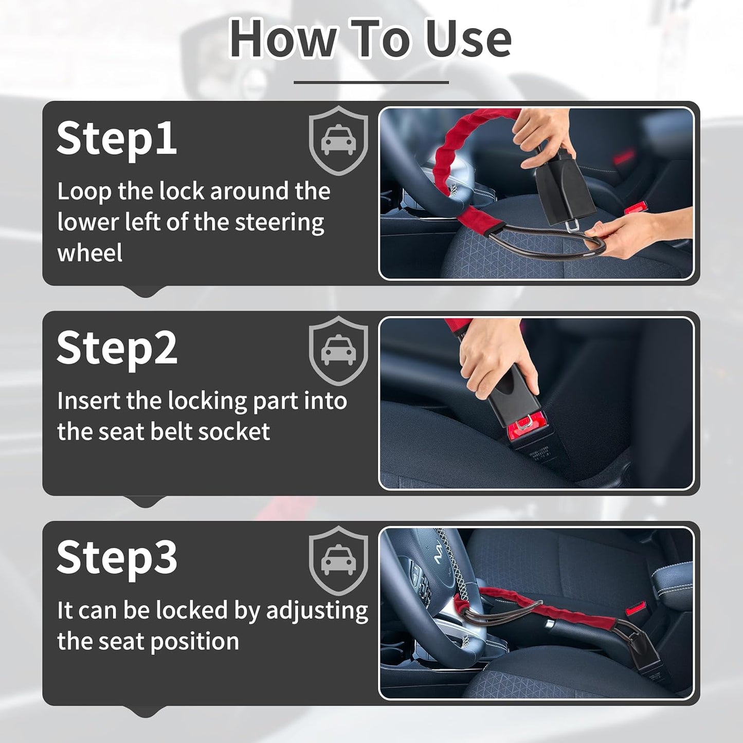 Universal Car Steering Wheel Lock with Seat Belt