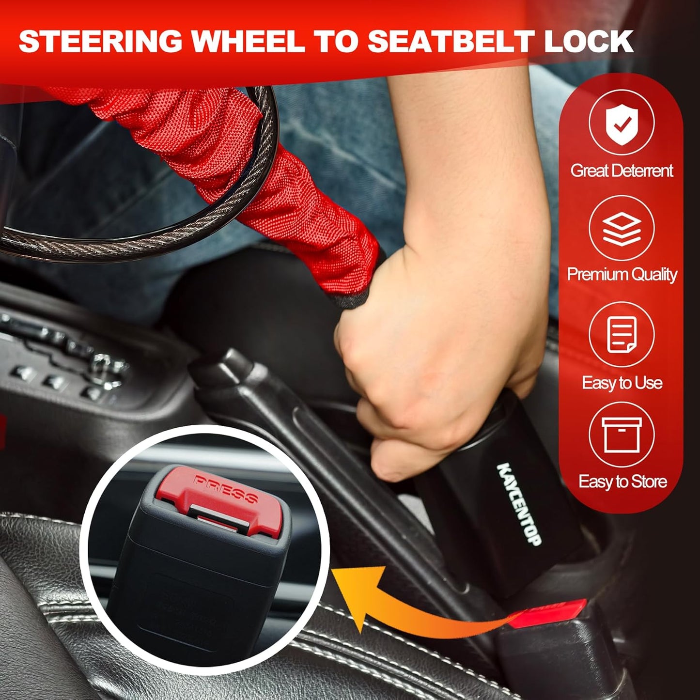 Universal Car Steering Wheel Lock with Seat Belt
